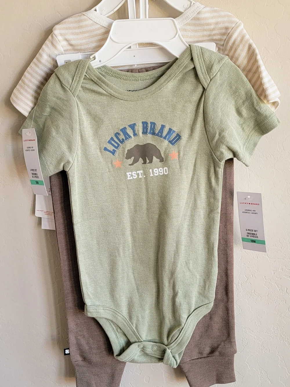 Lucky Brand Cream and Beige Striped Baby 3-Piece Set